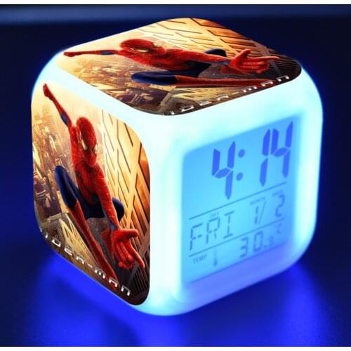 Marvel Spiderman Kids Alarm Clock Cute Colorful LED Luminous Alarm Clock Digital Clock Electronic Gadgets Disney Anime Figure