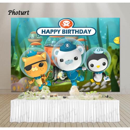 PHOTURT Octonauts Background Kids Birthday Photography Backdrop Seabed Rescue Team Banner Polyester Vinyl Decorate Props