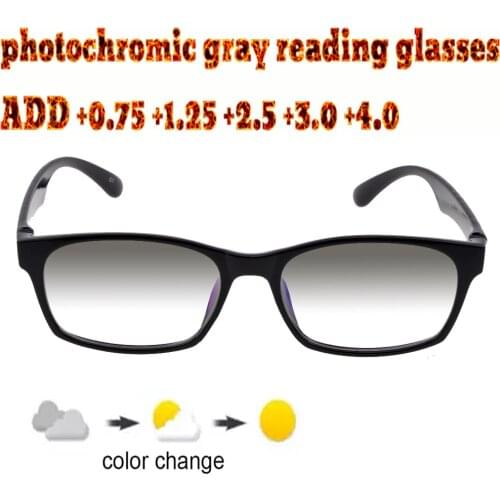Photochromic Gray Reading Glasses Ultralight Trend High Quality Fashion Men Women+1.0 +1.5 +1.75 +2.0 +2.5 +3 +3.5 +4
