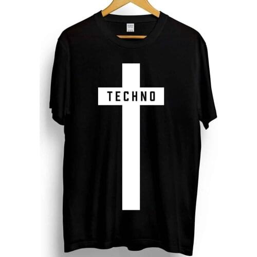 Techno Cross Printed T-Shirt Mens Unisex Music Festival Fashion Detroit 100% Cotton Summer Tee Printed O-Neck Order T Shirt
