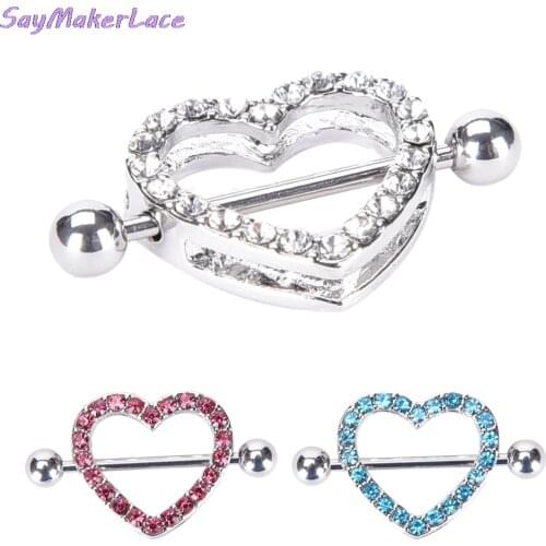 1PCS Love Hearts Nipple Bar Rings Heart Rings Nipple Ring Barbell Body Piercing Jewelry Women Blue Pink White Sexy Crystal Gifts