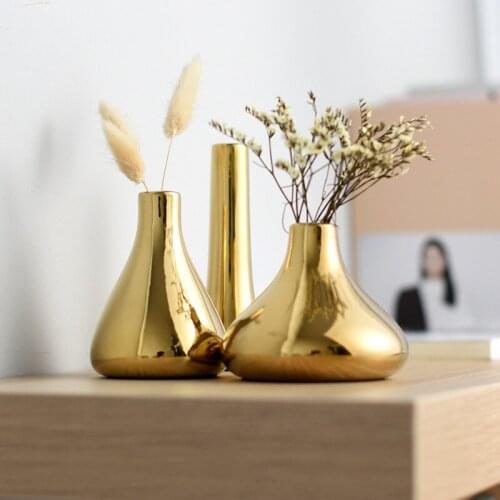Nordic Creative Luxury Gold Small Flower Vases Living Room Accessories Office Tabletop Wedding Party Ornament Home Decoration