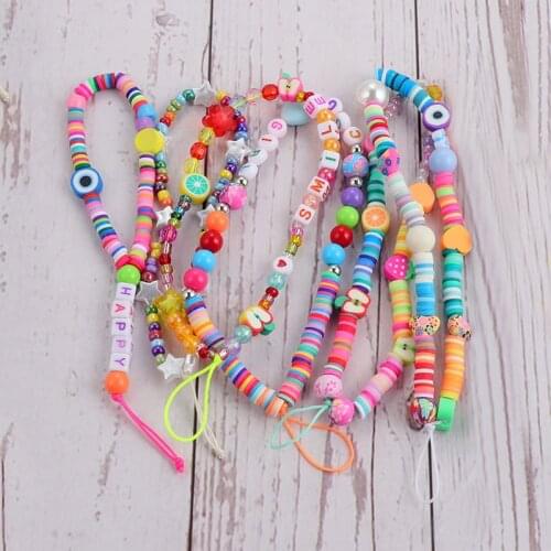 Mobile Phone Chain Strap Lanyard Crystal Fruit Beads Wrist Rope for Cell Phone Case Hanging Cord String Wristband Decor 2021 New