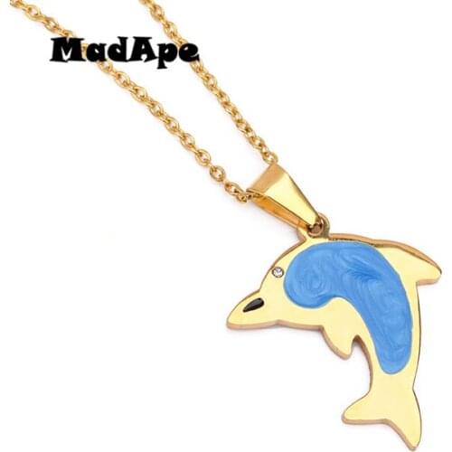 MadApe Fashion Cute Dolphin Pendant Necklace For Women Trendy 316L Stainless Steel Sweater Chain Wholesale Jewelry Dropshipping