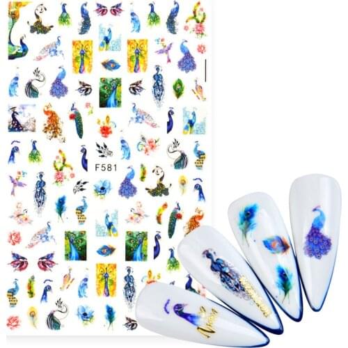 1 Sheet Adhesive Decals Nail Art Sticker Dream Catcher Peacock Feather Watermark Sliders Tips Wraps DIY Decoration Manicure