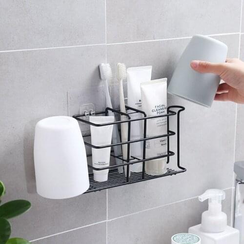 Wall-Mounted Shower Shelves Metal Storage Rack Toothpaste Toothbrush Holders Punch-Free Cup Shelf Kitchen Bathroom Accessories