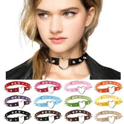 Newest Fashion Anime Necklaces for Women 2020 Gothic Punk Style Harajuku Alloy Heart Rivet Pendant PU Leather Choker Necklace