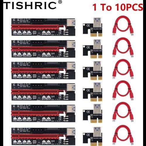 TISHRIC 1-10PCS 009S Plus Riser Card PCI Express 1X To 16X Extender GPU Miner Mining 3 In 1 Sata 4Pin 6Pin Power Supply Adapter