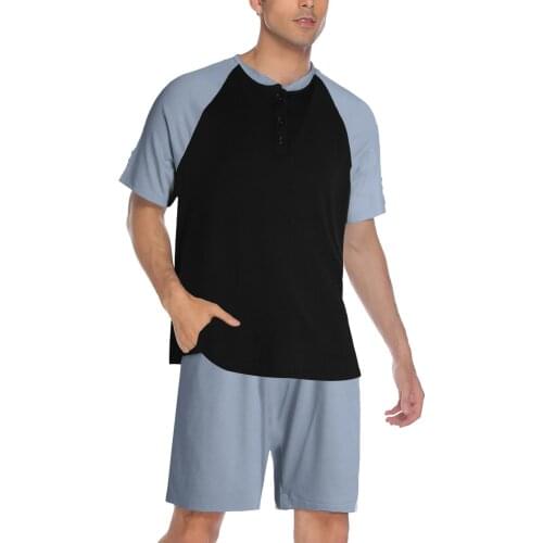 Men’s Summer Pajamas Sets Fashion Contrast Color Short-sleeved Tops and Solid Color Shorts Home Clothes New Fashion 2021
