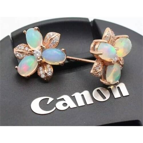 Hot Popular Earrings Jewelry Rose Gold Color Stud Earrings With White Oval Opal Engagement Gifts For Ladies