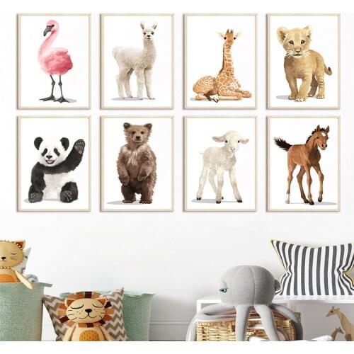 Cute Animal Panda Giraffe Lion Nursery Family Nordic Posters And Prints Wall Art Canvas Painting Wall Pictures Child Room Decor