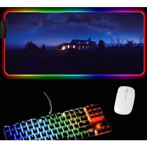 RGB mouse pad with scenery USB port LED gaming accessories mousepad waterproof non-slip rubber base large keyboard mouse pad XXL