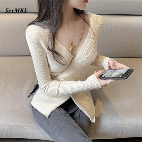 Sexy V Neck Winter Sweaters Women 2020 Fashion Casual Long Sleeve Korean Pullovers Clothes Ladies Tops Slim Basic Black Sweater