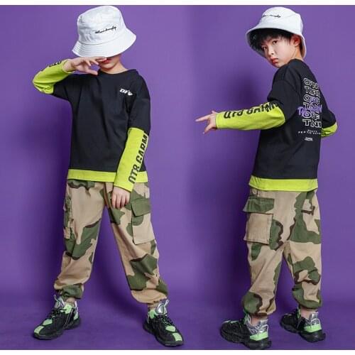 Modern Children Hip Hop Dance Wear Clothing Sweatshirt Camouflage Pants Suit Boys Girls Jazz Dancing Costumes Kids Stage Outfits