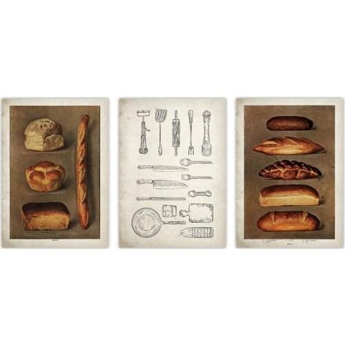 Vintage Canvas Painting Bread Food Poster Kitchen Bakery Grocer Baked Bread Loaves Illustration Wall Art Print Picture Decor