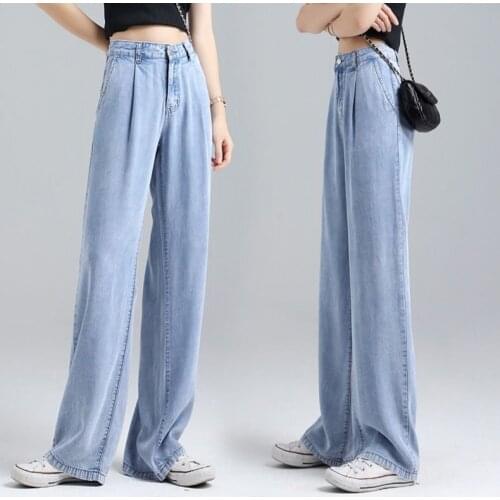Woman Jeans Pants Lyocell Jeans Womens Straight Loose Summer Height Kidney Pantalones Vaqueros Mujer