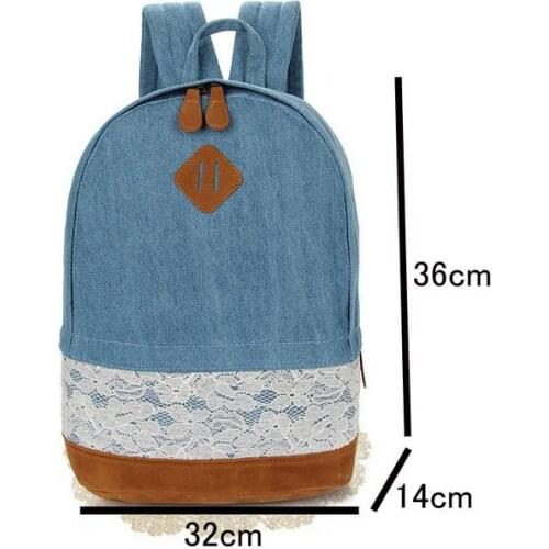 1 piece Floral Lace +Denim Canvas Women Bag Backpack School bag For Teenagers Ladies Girl Back Pack Schoolbag Bagpack Mochila
