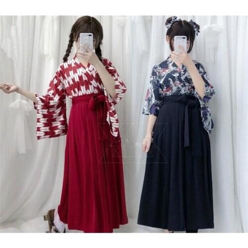 Girls Japanese Style Retro Kimono Floral Long Sleeve Woman Party Dress Summer Fashion Outfits Top B372