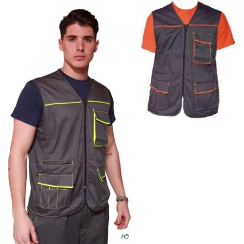 Vest sleeveless pockets worker zip Mason Carpenter construction site