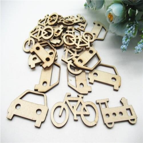 10/20 pcs 4-5cm natural mix wood Cutting Bicycle Train Car Pendant Scrapbooking Handmade Carft decoration diy