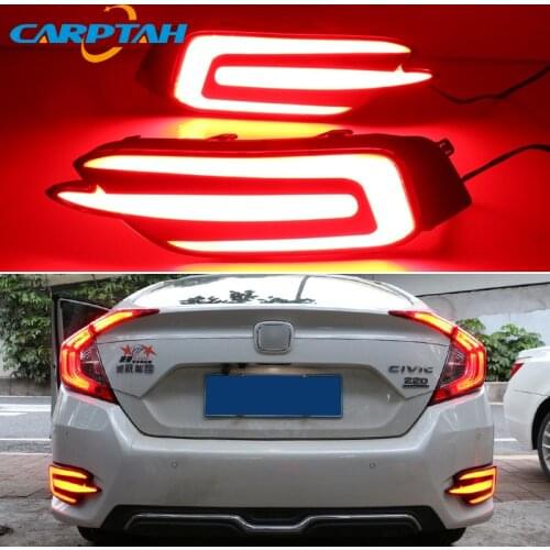 2PCS For Honda Civic Sedan 2016 2017 2018 2019 LED Rear Bumper Fog Lamp Brake Light Dynamic Turn Signal Reflector