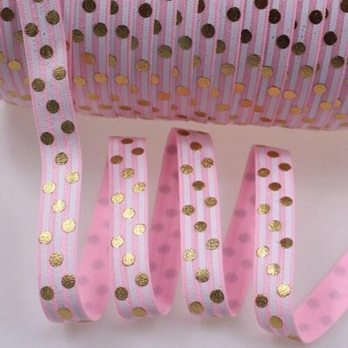 4 colors 5/8''big gold foil dots and white stripe printed foe elastic fold over elastic 100yards/roll