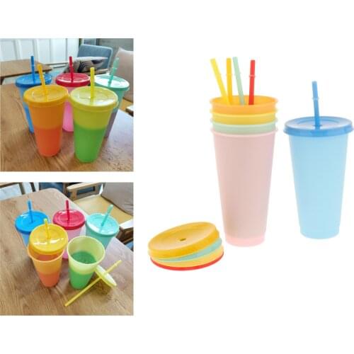 5PCS 720ml Reusable Color Changing Cold Cups Plastic Mug Tumbler with Lid