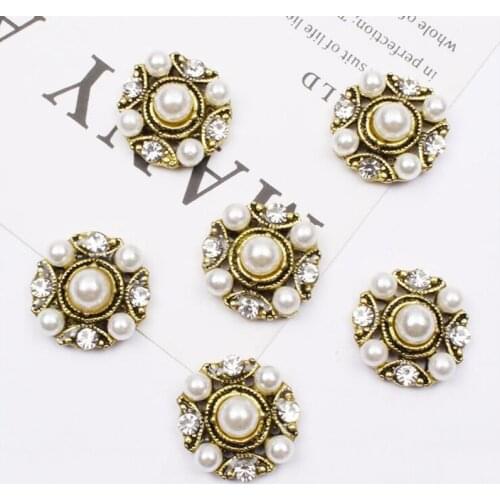 50pcs Circle Pearl Crystal Rhinestone Jewelry Applique strass Flatback Vintage Brooch Wedding Brides Hairpin Hair Clip Decor
