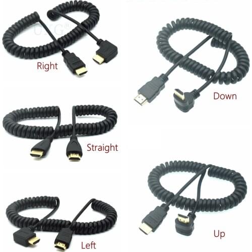 90 Degree Angled Elastic Coiled Spring HDTV Cable Male To Male V1.4 1080P 3D Pure Copper HDMI-compatible Cable 50cm 200cm