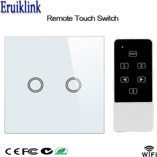 EU Wireless Remote 2 Gang RF433 Touch Wall Switch Smart Home Broadlink App Wifi Control Wall Light Switch For Home Automation