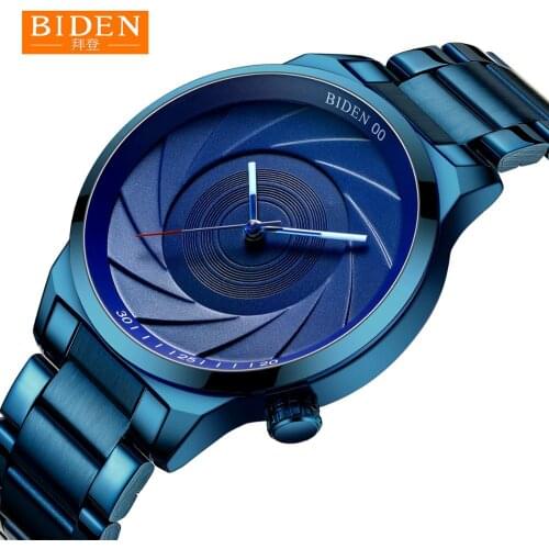 BIDEN Luxury Brand Quartz Watch Men Unique Dial Design Wristwatch stainless steel Mens Watches Waterproof Business hombre Male