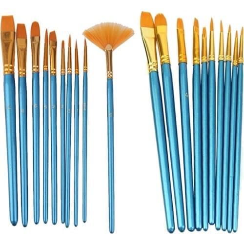 BMBY-10Pcs Artist Brush Acrylic Watercolor Round Pointed Tip Nylon Hair & 10Pcs Blue Handle Nylon Hair Paint Brushes