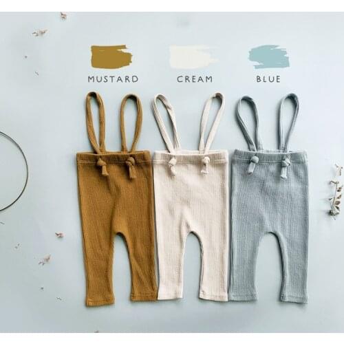 New Born Trousers Ribbed Cotton Leggings For Baby Girl Knitted Overalls Infant Boys Strap Pants 3 Colors 2021 Spring New Arrivel