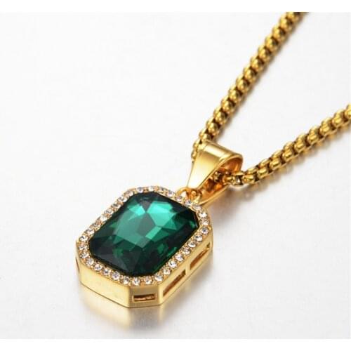 Hip Hop Iced Out Square Pendant Necklaces Male Gold Color Stainless Steel Chains For Men High Quality Jewelry Dropshipping