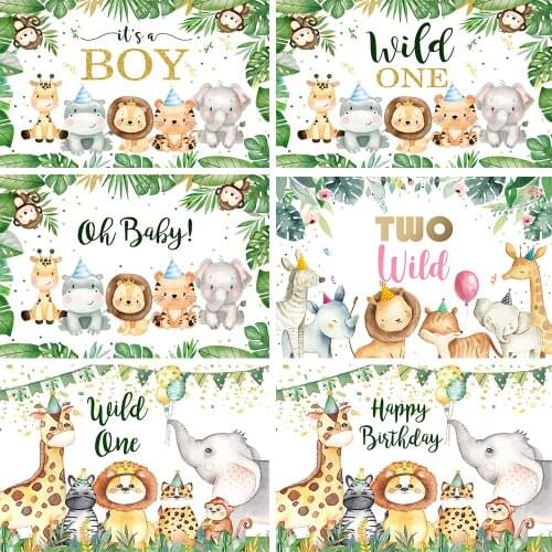 Mocsicka Jungle Forest Wild Animal Safari Party Backdrop for Photography Newborn Baby Shower 1st Birthday Background Photo Shoot