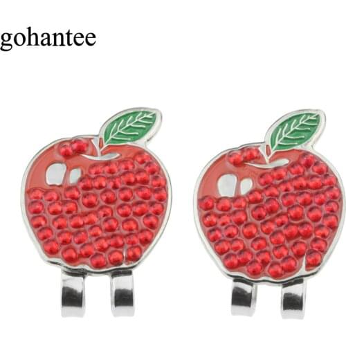 Gohantee Apple Pattern Design Golf Ball Marking With Hat Clip Golf Accessories Alloy Magnetic Golf Balls Mark Cap Visor Clips
