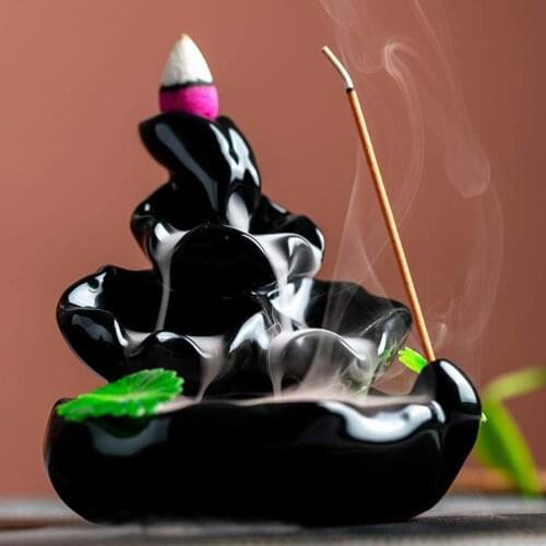Ceramic Backflow Incense Burner Handmade Crafts Aromatherapy Ornament for Livingroom Bedroom Office with 10pcs Incens благовония