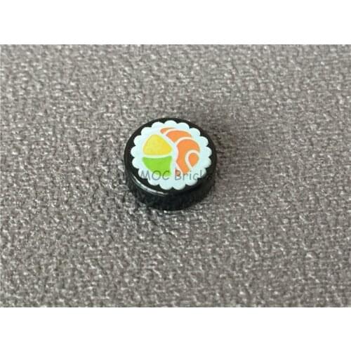 50pcs/lot MOC Bricks Tile, Round 1 x 1 with Sushi Salmon Maki Roll Pattern fit with 98138pb038 Building Blocks DIY Toys gift