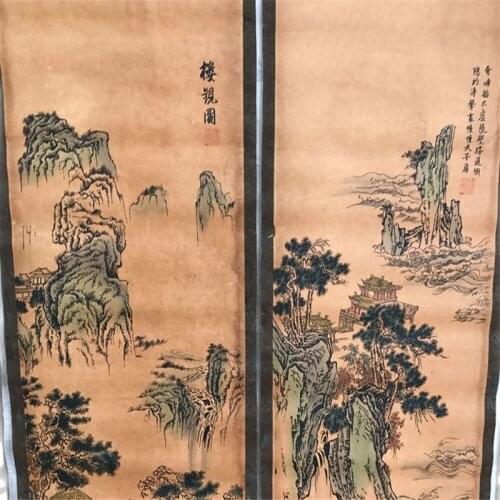 China old scroll painting Four screen paintings Middle hall hanging painting Landscape Painting lou guan tu