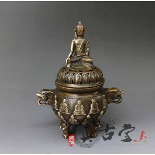 Chinese Old Copper Buddha Dragon Incense Burner