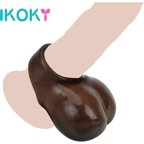 IKOKY Reusable Silicone Penis Ring Cock Ring Delay Ejaculation Sex Toys For Men Chastity Cage Lock Scrotum Ring Bondage