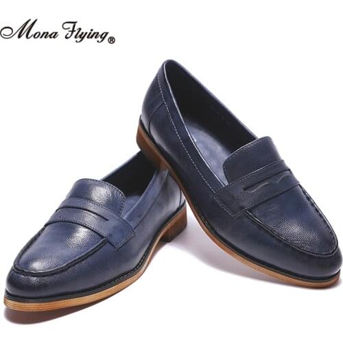 Mona Flying Womens Genuine Leather Loafers Shoes Elegant Comfort Flat Penny Casual Rounded Toe for Party Ladies Girls H618-4