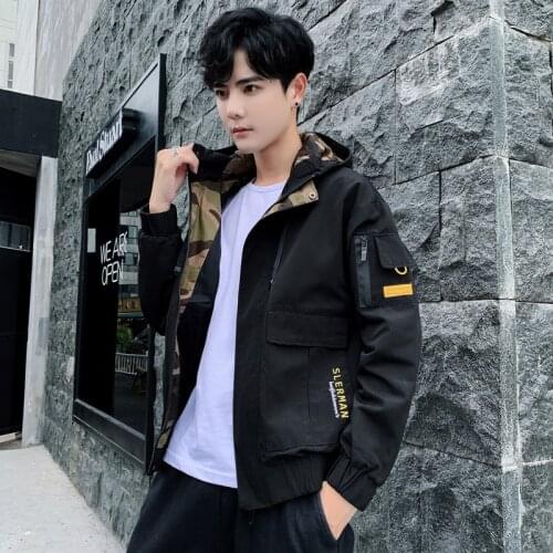 Mens Jacket 2020 New Autumn Winter Fashion Hooded Streetwear Non-removable Hood Mens Windbreaker Jackets Fashion Outwear Male