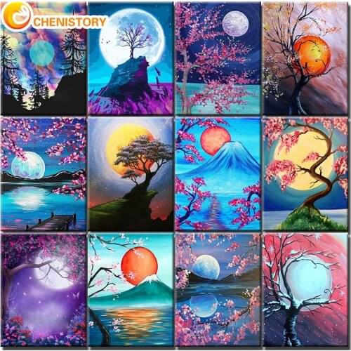 CHENISTORY Moon Lakes DIY Painting By Numbers Kit On Canvas Picture Paint By Numbers Landscape Set Wall Art Craft For Home Decor