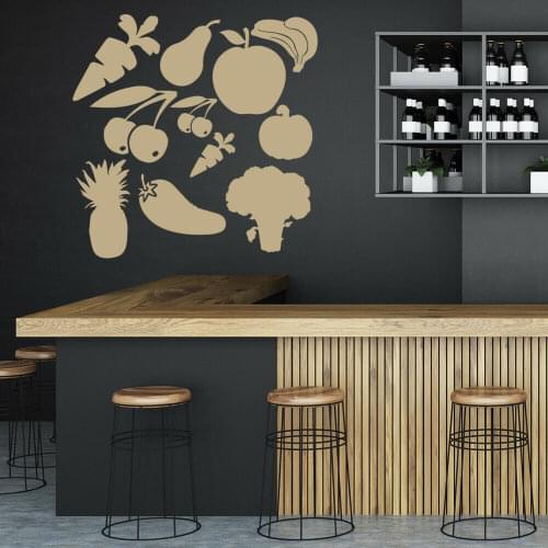 Fruit Vegetable Wall Decal Set Kitchen Restaurant Dining Room Interior Decor Vinyl Stickers for Door Window Kids Enlighten Q081