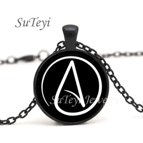 2021 New Arrival Atheists Atheism Symbol Necklace Materialism Glass Dome Cabochon Pendant Necklaces For Women Men Jewerly