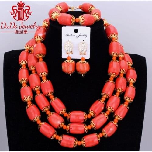 Original Orange Coral Jewelry Sets 3 Layers Nigerian Wedding African Beads Jewelry Sets Bridal Necklace Fashion Jewellery 2018