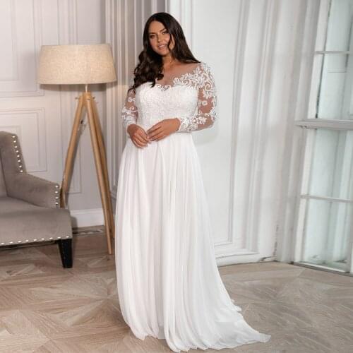 O Neckline Long Sleeve Wedding Dress Backless Lace Appliques Beading Sash Long Bridal Dress Chiffon Vestido De Noiva Lace Up