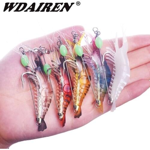 1Pcs Luminous Bionic Shrimp Soft Fishing Lures 7.5cm 5.5g Silicone Artificial Bait With Glow Hook Simulation Swimbait Tackle