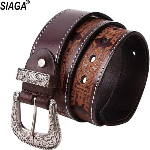 Unisex Laser Carved Retro Personalized Leather Belt National Casual Womens Head Layer Cowskin Decorative Belt Men & Women SA033